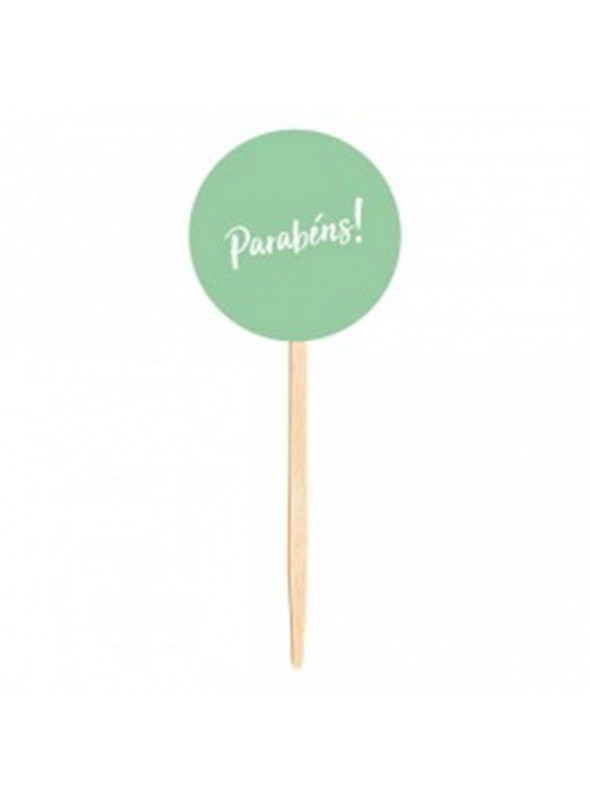 Topo para Cupcake Pick Toppers Parabéns Verde Água 10 Unidades