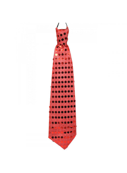 Adereço Gravata Vermelha Lantejoulas com Led Colorido 31cm Kit Festa