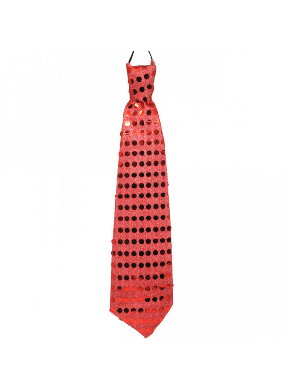 Adereço Gravata Vermelha Lantejoulas com Led Colorido 31cm Kit Festa