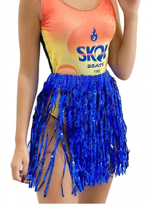 Saia Metalizada Franja Azul Carnaval 40cm