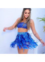 Saia Metalizada Franja Azul Carnaval 40cm