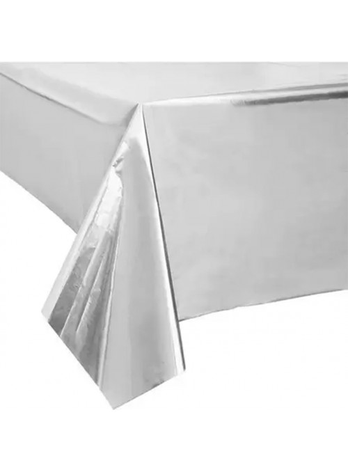 Toalha de Mesa Retangular Prata Metalizado 137cm x 183cm
