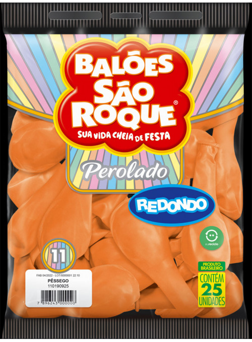 Balão de Látex Laranja Pêssego Perolado 11 Polegadas 28cm São Roque 25 Unidades