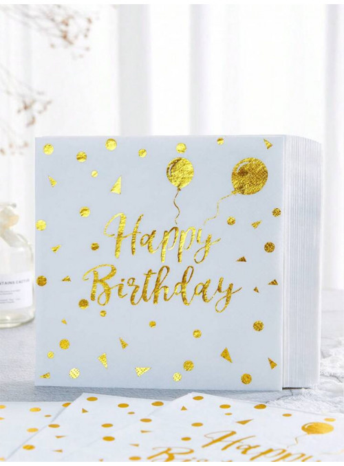 Guardanapo de Papel Happy Birthday Dourado 33 x 33 20 Unidades