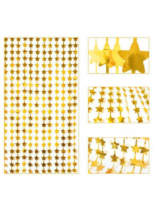 Cortina Metalizada Laminada Estrela Dourada 1 x 2m Decoração de Festa
