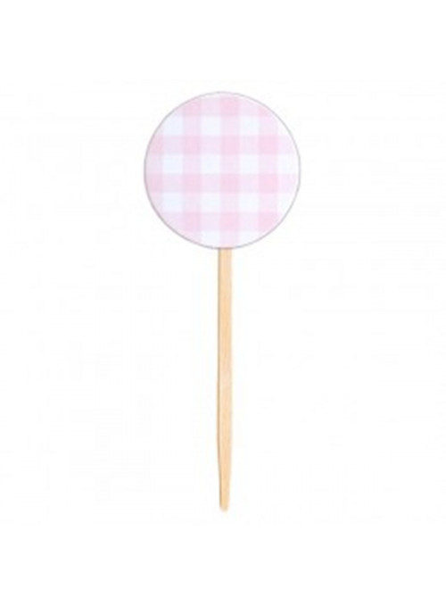 Topo para Cupcake Pick Toppers Xadrez Rosa Claro 10 Unidades