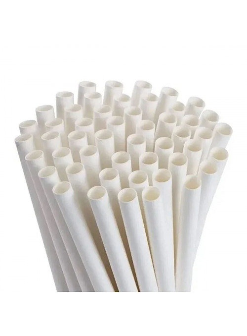 Canudos de Papel Liso Branco 20cm 20 Unidades