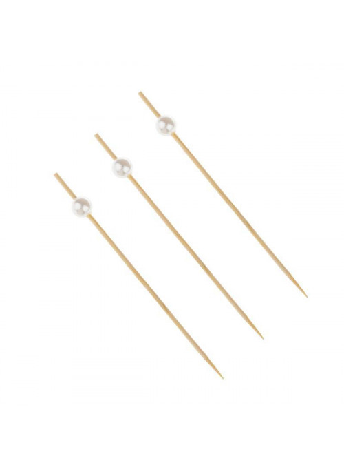 Palitos de Bambu para Petiscos Bolinhas Peroladas 12cm Silver Festas 20 unidades