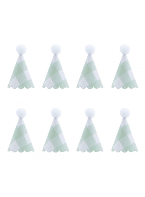 Mini Chapeuzinho Xadrez Verde Menta para Doces e Decoração 4,5cm 8 Unidades
