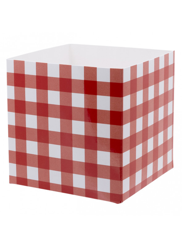 Caixote de Papel Cartão Xadrez Vermelho 10cm