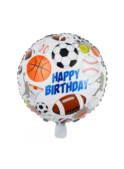 Balão Metalizado Happy Birthday Bolas de Esporte 18 Polegadas 43cm