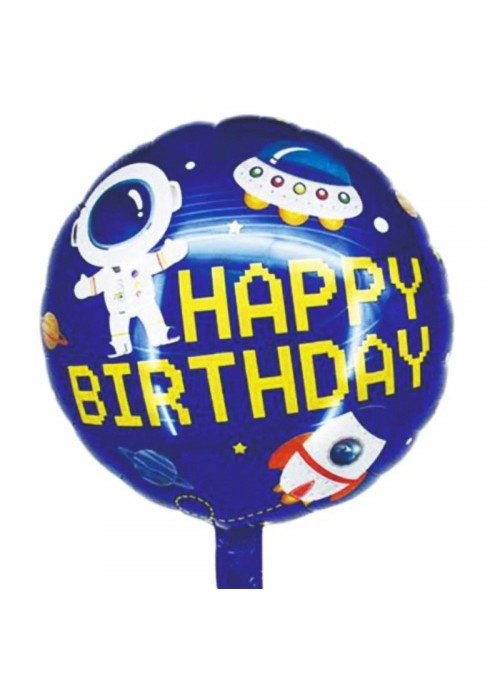 Balão Metalizado Happy Birthday  Astronauta 16 Polegadas 43cm