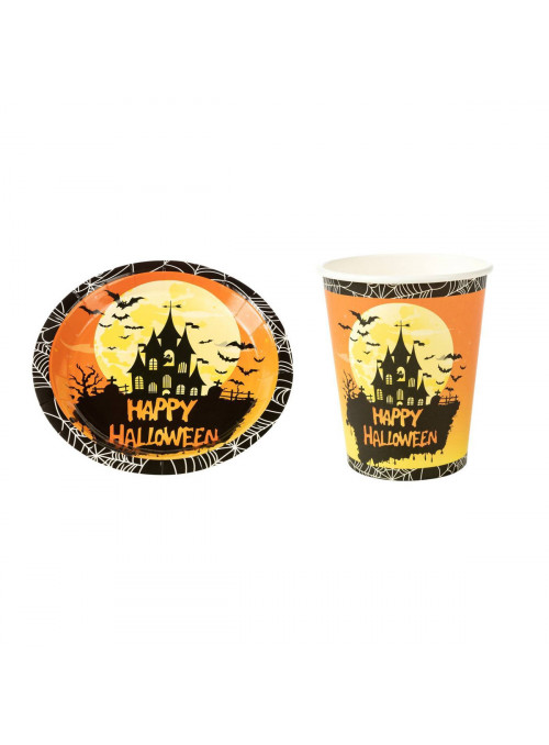 Prato e Copo de Papel Halloween Castelo 10 Unidades de Cada Decoração Halloween