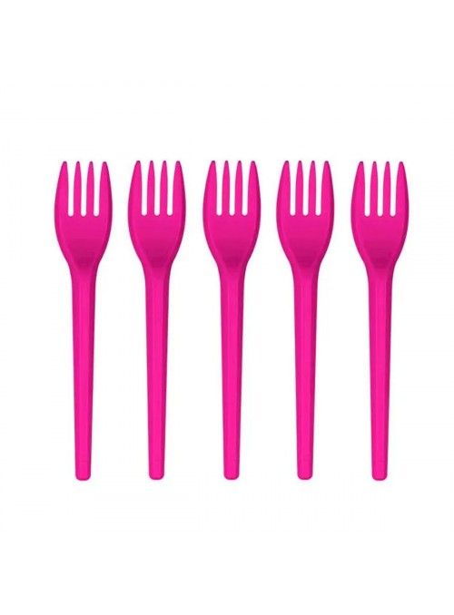 Garfo de Plástico Sobremesa Rosa Pink 50 Unidades Descartáveis de Festa