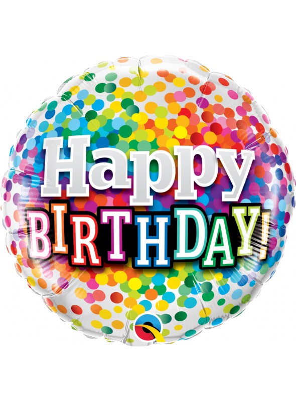 Balão Metalizado Happy Birthday Bolinhas Coloridas – 1 unidade