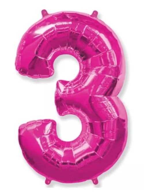 Balão Metalizado Rosa Número 3 – 1 unidade