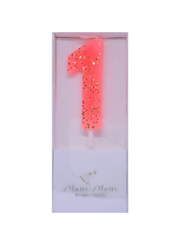 Vela de Aniversário Coral com Glitter Número 1 Premium